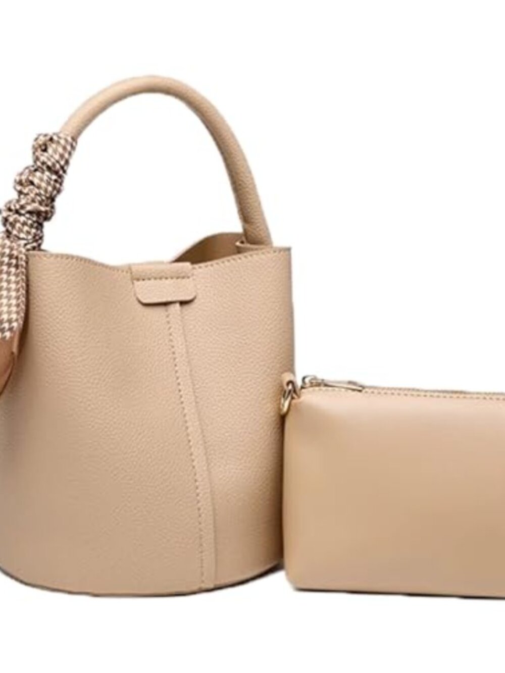 PU Leather Bucket Shoulder Bag Detachable Strap Crossbody Handbag